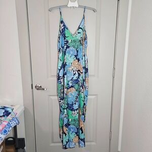 NEW Van Winkle & Co Tank Maxi Nightgown Women Large Tiger Jungle Blue Green